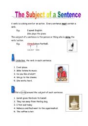 English worksheet: The Subject of a Sentence