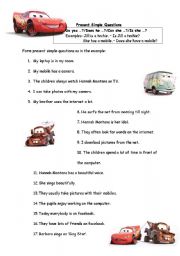 English Worksheet: Present Simple with Cars and Lightning Mc Queen