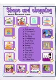 English Worksheet: Shops and shopping - matching