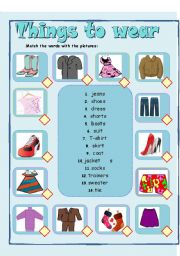 English Worksheet: Things to wear - matching