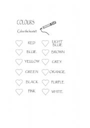 English Worksheet: Colour The Hearts
