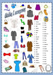 English Worksheet: Clothes & accessories (editable)