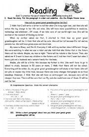 English Worksheet: Reading- Simple Future