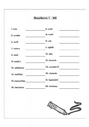 English worksheet: Number Scramble 1 -20 