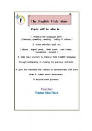 English worksheet: The English club aims worksheet