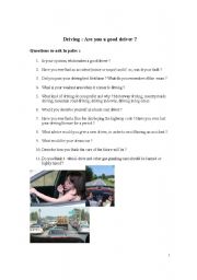 English Worksheet: Conversation practice: Are you are good driver?