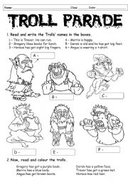 English Worksheet: Troll Parade