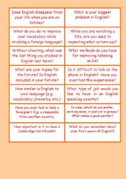 English Worksheet: PET / FCE Conversation For The first Day