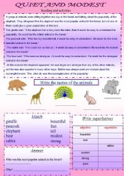 English Worksheet: Quiet and modest - reading and activities