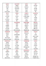 English Worksheet: Taboo cards