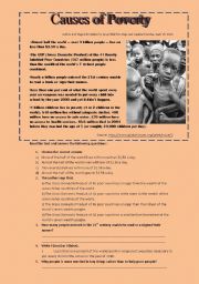 English Worksheet: Cuases of Poverty reading activity