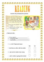 English Worksheet: Jack and the magic beans part I