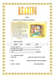 English Worksheet: Jack and the magic beans part II