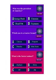 English Worksheet: Quiz game: Who wants to be a millionaire? III