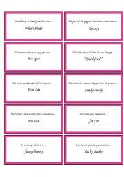 English Worksheet: Stinky Pinky Riddle Cards with Rhyming Words (80 riddles in all and backing cards)