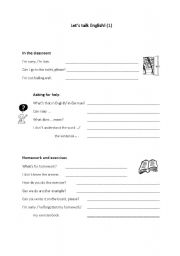 English worksheet: Classroom phrases for English lessons