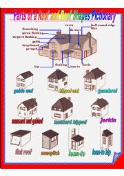 English Worksheet: Parts of a Roof and Roof Shapes - Pictionary 