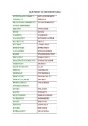 English Worksheet: ADJECTIVES TO DESCRIBE PEOPLE
