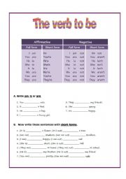 English Worksheet: Verb to be