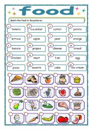 English Worksheet: Match the food words to the pictures