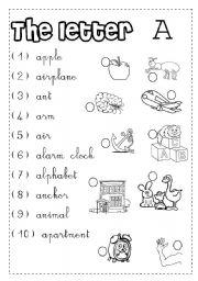 English Worksheet: The letter A