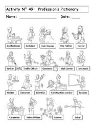 English Worksheet: PROFESSIONS PICTIONARY