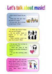English Worksheet: CONVERSATION CARDS: LETS TAL K ABOUT MUSIC