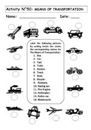 English Worksheet: MEANS OF TRANSPORTATION