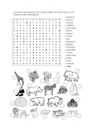 English Worksheet: Word search - animals