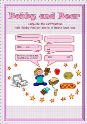 English worksheet: Bobby and Bear - What do you have in your lunch box?
