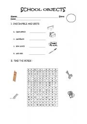 English worksheet: SCHOOL OBJECTS