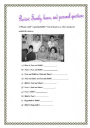 English worksheet: Review: Family, hours and personal questions