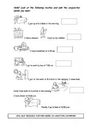 English Worksheet: CONJUCTION WORDS DAILY ROUTINE