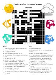 English Worksheet: Crossword for weather basic term and seasons