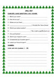 English Worksheet: TEST: ORAL
