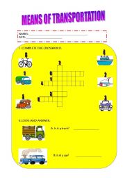 English worksheet: MEANS OF TRANSPORTATION
