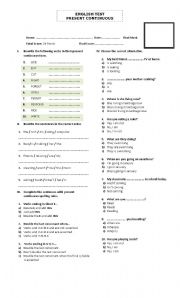 English Worksheet: PRESENT CONTINUOUS QUIZ