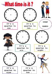 English Worksheet: What time is it ?(draw the hands exercise ) 