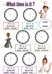 English Worksheet: What time is it ?(draw the hands exercise ) 