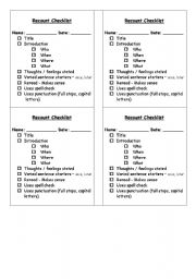 English worksheet: Writing a recount , checklist