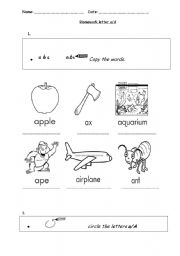 English worksheet: letter a worksheet