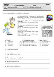 English Worksheet: Reading activity: comprehension skills with funny reading