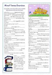 English Worksheet: Mixed Tenses Exercises (key included)