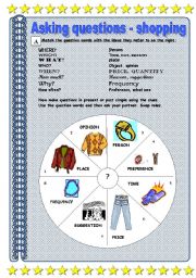 English Worksheet: Question words with shopping and clothes vocabulary - fully editable 