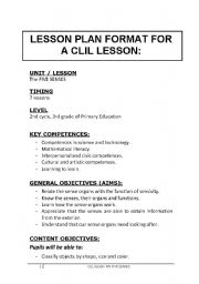 English worksheet: CLIL Lesson Plan for Primary - Science - 5 Senses