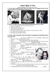 English Worksheet: Movie (Great Balls of Fire)+Past Simple  