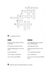 English Worksheet: food crossword