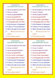 English Worksheet: Young Learners - Conversation Cards - Part III