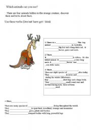 English worksheet: how many animals can you see?