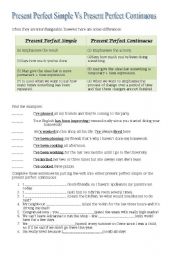 English Worksheet: Present Perfect Vs. Present Perfect Continuous